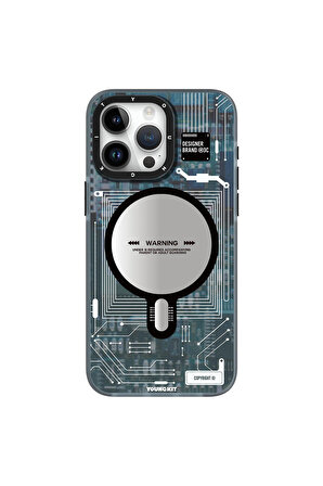 YoungKit iPhone 15 Pro Max Uyumlu Kılıf Magsafe Şarj Özellikli Youngkit Technology Serisi Kapak Mavi
