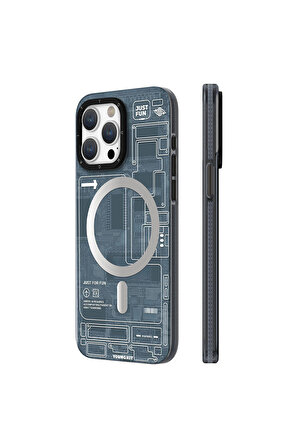 YoungKit iPhone 15 Pro Uyumlu Kılıf Magsafe Şarj Özellikli Youngkit Technology Serisi Kapak Siyah