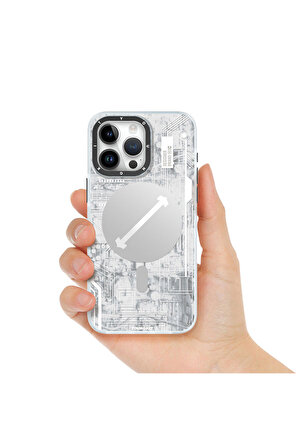 YoungKit iPhone 15 Uyumlu Kılıf Magsafe Şarj Özellikli Youngkit Technology Serisi Kapak Beyaz