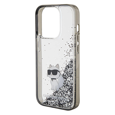 iPhone 15 Pro Max Uyumlu Kılıf Karl Lagerfeld Choupette Sıvılı Glitter Orjinal Lisanslı Kapak Şeffaf