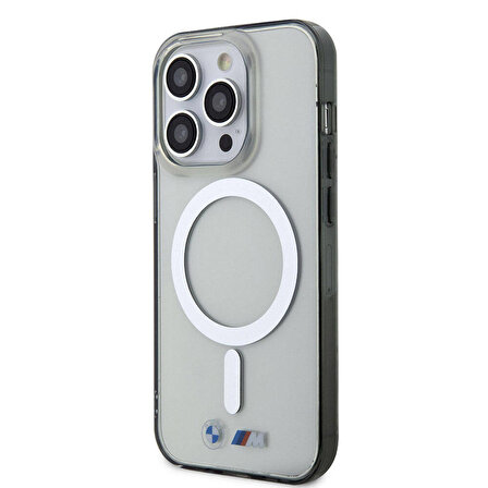 iPhone 15 Pro Uyumlu Kılıf BMW Magsafe Şarjlı Transparan Silver Ring Orjinal Lisanslı Kapak Şeffaf