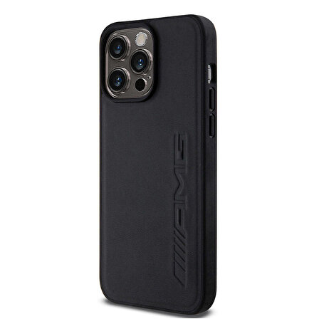 iPhone 15 Pro Max Kılıf AMG Orjinal Lisanslı Magsafe Şarj Özellikli Deri Sıcak Damgalı Kapak Siyah