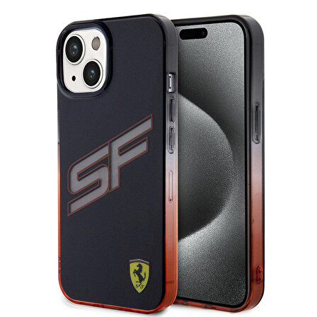 iPhone 15 Kılıf Ferrari Orjinal Lisanslı Transparan SF Yazılı Kenarları Renk Geçişli Kapak Siyah