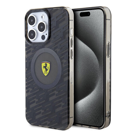 iPhone 15 Pro Max Kılıf Ferrari Orjinal Lisanslı Magsafe Şarj Özellikli Multi SF Kapak Siyah