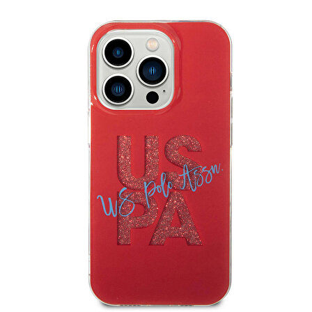 iPhone 15 Pro Max Kılıf U.S. Polo Assn. Orjinal Lisanslı Simli Parlak Alfabe Tasarım Kapak Kırmızı