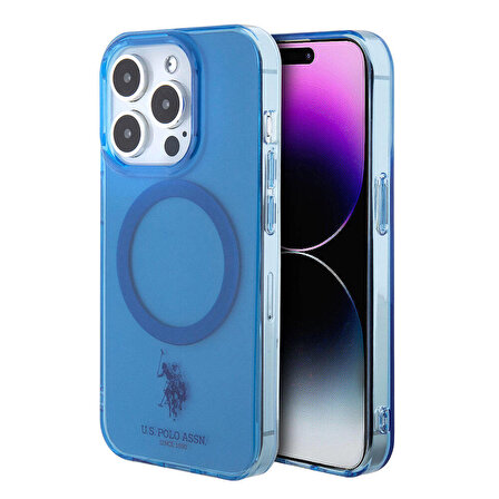 iPhone 15 Pro Kılıf U.S. Polo Assn. Orjinal Lisanslı Magsafe Şarj Özellikli Transparan Tasarım Mavi
