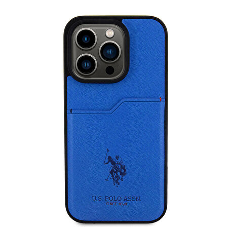 iPhone 15 Pro Kılıf U.S. Polo Assn. Orjinal Lisanslı Baskı Logolu PU Kartlıklı Kapak Mavi
