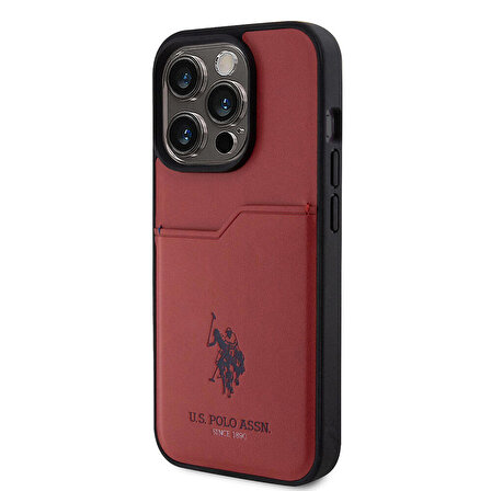 iPhone 15 Pro Kılıf U.S. Polo Assn. Orjinal Lisanslı Baskı Logolu PU Kartlıklı Kapak Kırmızı