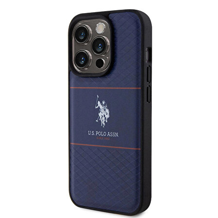 iPhone 15 Pro Kılıf U.S. Polo Assn. Orjinal Lisanslı Deri Şeritli Logo Dizayn Kapak Lacivert