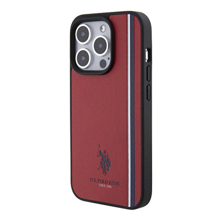 iPhone 15 Pro Kılıf U.S. Polo Assn. Orjinal Lisanslı Üç Renk Şerit Tasarımlı Baskı Logolu Kırmızı