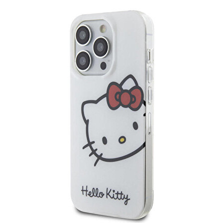 iPhone 15 Pro Kılıf Hello Kitty Orjinal Lisanslı Yazı ve İkonik Logolu Kitty Head Kapak Beyaz
