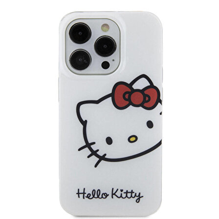 iPhone 15 Pro Kılıf Hello Kitty Orjinal Lisanslı Yazı ve İkonik Logolu Kitty Head Kapak Beyaz