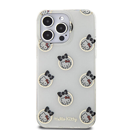 iPhone 15 Pro Max Kılıf Hello Kitty Orjinal Lisanslı Elektroplating Kaplama Kabarcık Baskılı Beyaz