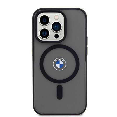 iPhone 15 Pro Max Kılıf BMW Orjinal Lisanslı Magsafe Şarj Özellikli IML Baskı Logolu Buzlu Mat Siyah