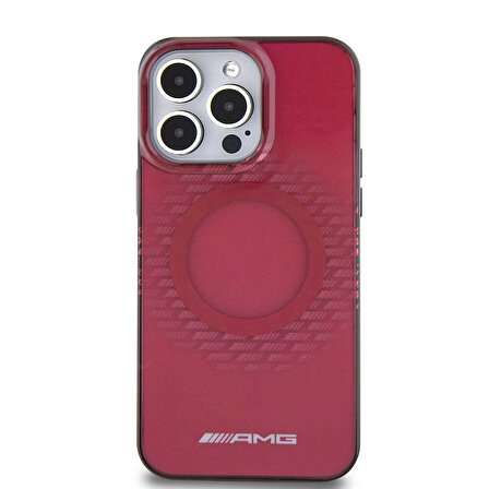 iPhone 15 Pro Max Kılıf AMG Orjinal Lisanslı Magsafe Şarjlı Eşkenar Dörtgen Desen Transparan Kırmızı