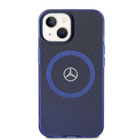 iPhone 15 Kılıf Mercedes Benz Orjinal Lisanslı Magsafe Şarjlı Çift Katmanlı Mavi Yıldız Desenli Mavi