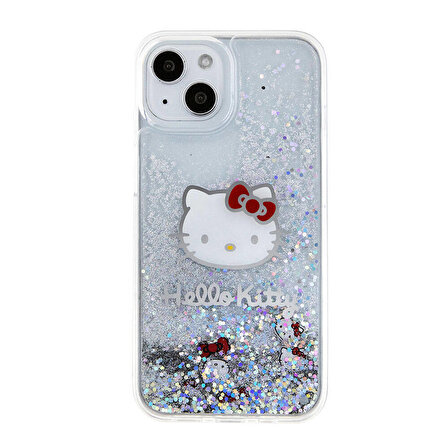 iPhone 15 Kılıf Hello Kitty Orjinal Lisanslı İkonik Sıvılı Glitter Kapak Şeffaf