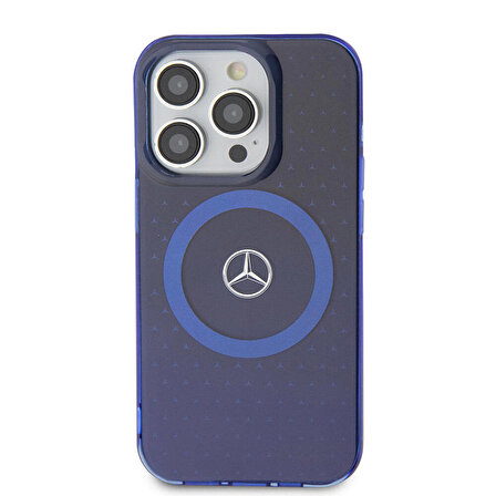 iPhone 15 Pro Kılıf Mercedes Benz Orjinal Lisanslı Magsafe Şarjlı Mavi Yıldız Desenli Mavi