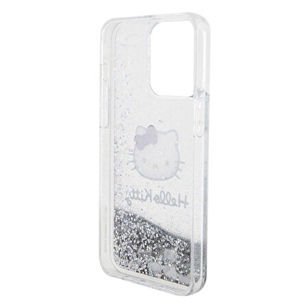 iPhone 15 Pro Max Kılıf Hello Kitty Orjinal Lisanslı İkonik Sıvılı Glitter Kapak Şeffaf