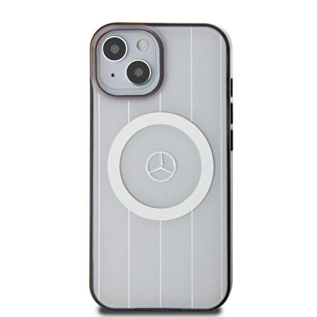 iPhone 15 Kılıf Mercedes Benz Orjinal Lisanslı Magsafe Şarjlı Paralel Çizgi Desenli Beyaz