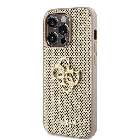 iPhone 14 Pro Max Uyumlu Kılıf Guess Orjinal Lisanslı Delikli 4G Glitter Büyük Metal Logolu Gold