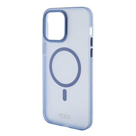 iPhone 15 Pro Max Uyumlu Kılıf TUMI Orjinal Lisanslı Magsafe Şarj Özellikli Buzlu Mat Kapak Mavi
