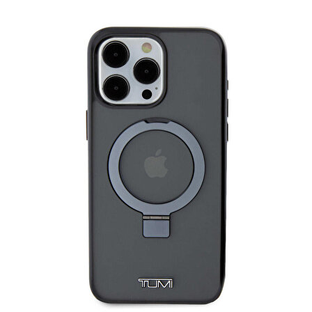 iPhone 15 Pro Max Kılıf TUMI Orj Lisanslı Magsafe Özellikli PC TPU Metal Logolu Ring Standlı Siyah