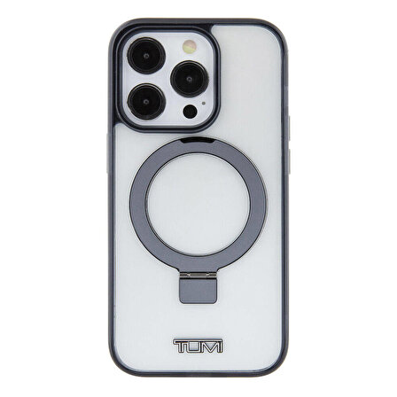 iPhone 15 Pro Max Kılıf TUMI Orj Lisanslı Magsafe Özellikli Metal Logolu Ring Standlı Silikon Beyaz