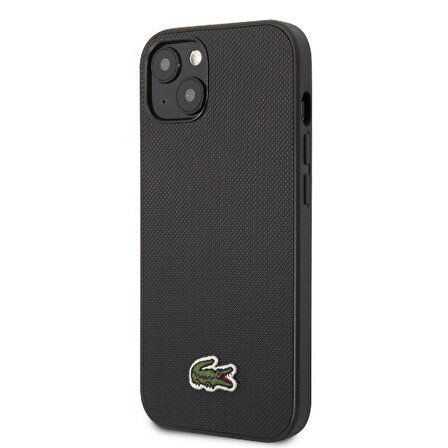 iPhone 14 Kılıf Lacoste Orjinal Lisanslı PU Pike Desenli İkonik Timsah Dokuma Logo Siyah
