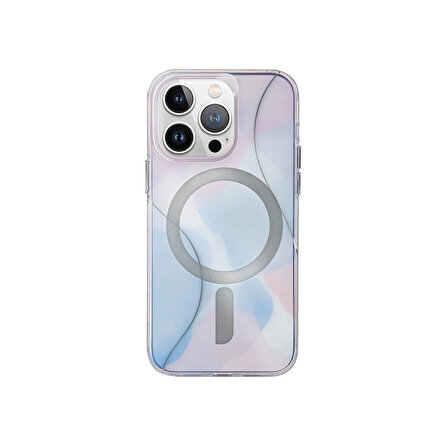 iPhone 15 Pro Uyumlu Kılıf Magsafe Şarj Özellikli Dalgalı Çizgi Desenli Coehl Palette Kapak Mavi