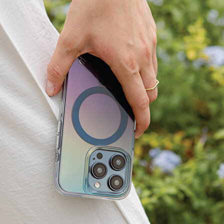 iPhone 15 Pro Uyumlu Kılıf Magsafe Şarj Özellikli Mistik Mor Renkli Coehl Dazze Kapak Mavi