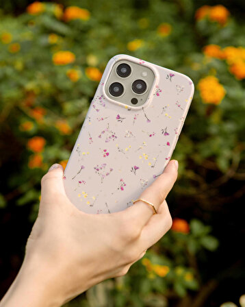 iPhone 15 Pro Uyumlu Kılıf Mini Çayır Çiçekleri Desenli Coehl Prairie Kapak Pembe Açık