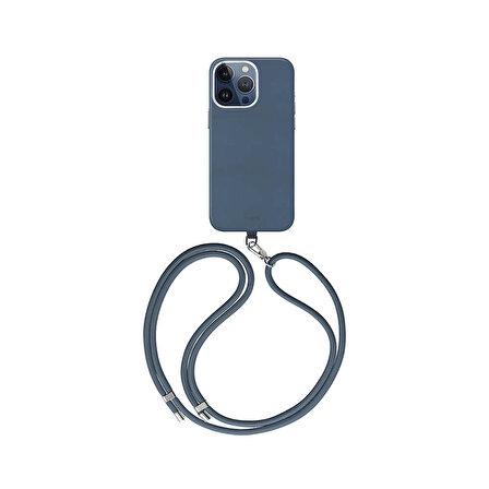 iPhone 15 Pro Uyumlu Kılıf Magsafe Şarj Özellikli Soft Arka Yüzey Askı İpli Coehl Muse Kapak Mavi