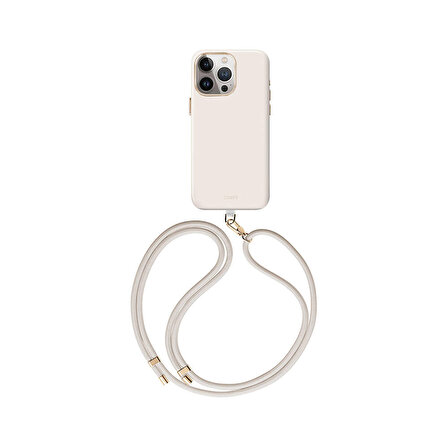 iPhone 15 Pro Uyumlu Kılıf Magsafe Şarj Özellikli Soft Yüzey Askı İpli Coehl Creme Kapak Krem