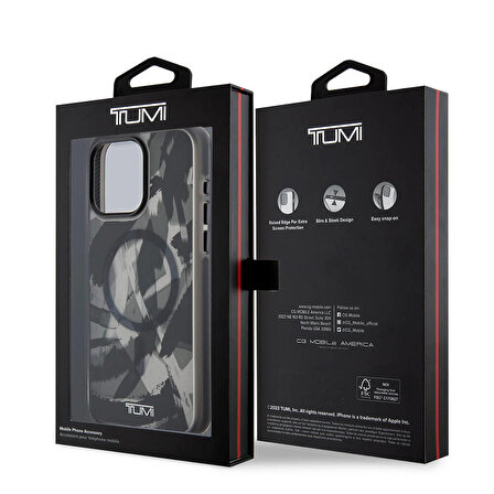 iPhone 15 Pro Max Kılıf TUMI Lisanslı Magsafe Özellikli Buzlanmış Saydam Fırça Kamuflaj Desen Siyah