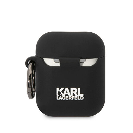 Airpods Uyumlu Kılıf Karl Lagerfeld Orjinal Lisanslı Karl&Choupette 3D Silikon Siyah