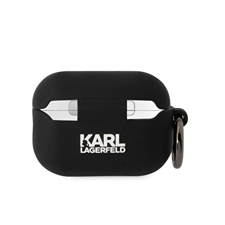 Airpods Pro 2 Uyumlu Kılıf Karl Lagerfeld Orjinal Lisanslı Karl&Choupette 3D Silikon Siyah