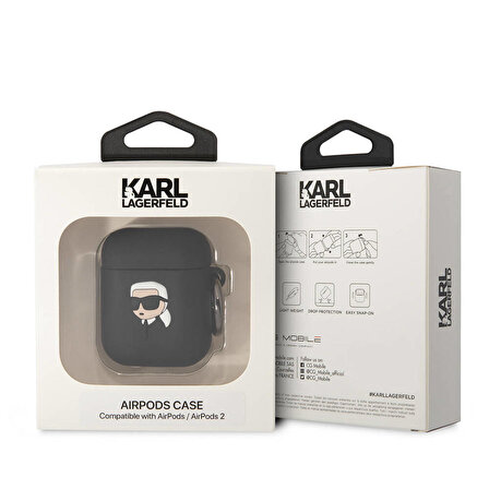 Airpods Uyumlu Kılıf Karl Lagerfeld Orjinal Lisanslı Karl 3D Silikon Siyah