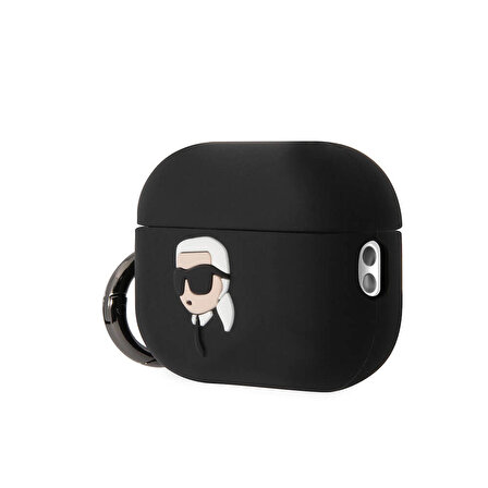 Airpods Pro 2 Uyumlu Kılıf Karl Lagerfeld Orjinal Lisanslı Karl 3D Silikon Siyah