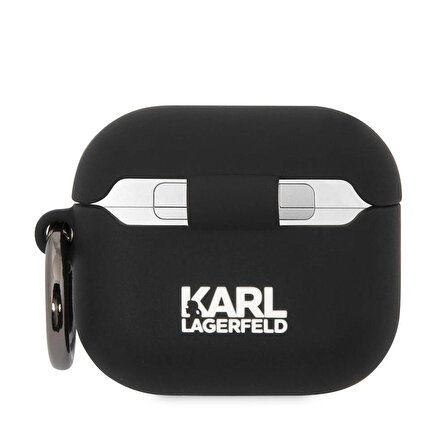 Airpods 3. Nesil Uyumlu Kılıf Karl Lagerfeld Orjinal Lisanslı Karl 3D Silikon Siyah