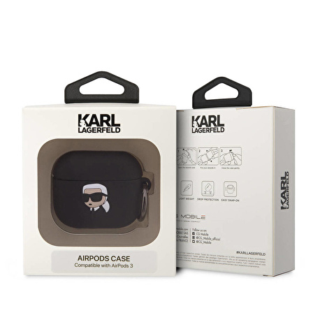 Airpods 3. Nesil Uyumlu Kılıf Karl Lagerfeld Orjinal Lisanslı Karl 3D Silikon Siyah