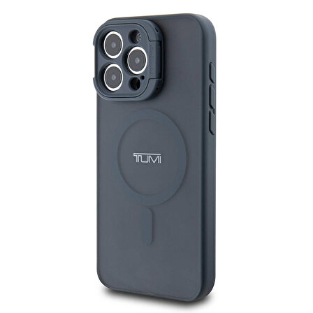 iPhone 15 Pro Max Uyumlu Kılıf TUMI Lisanslı Magsafe Özellikli Kamera Standlı Buzlu Mat Kapak Mavi