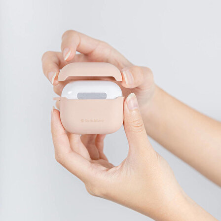 Airpods 3. Nesil Uyumlu Kılıf Yumuşak Likit Silikon Tasarımlı Lisanslı Switcheasy Skin Pembe