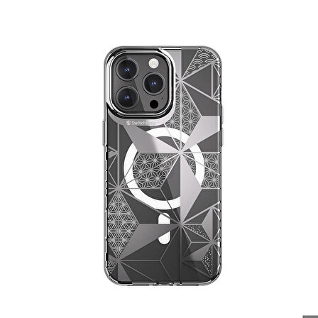 iPhone 15 Pro Max Uyumlu Kılıf Magsafeli Çift IMD Baskılı Lisanslı Switcheasy Artist-M Asanoha Gri