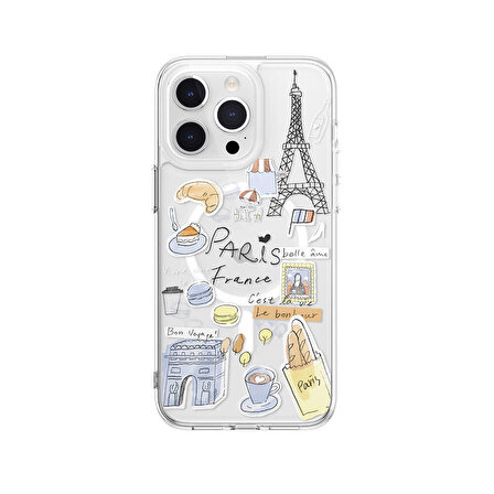 iPhone 15 Pro Max Kılıf Magsafe Şok Önleyicili Şeffaf Lisanslı Switcheasy City-M Paris Şeffaf