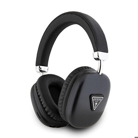 Orjinal Lisanslı Kulak Üstü Bluetooth Kulaklık Guess PU 4G Desenli Üçgen Logolu V5.3 Siyah