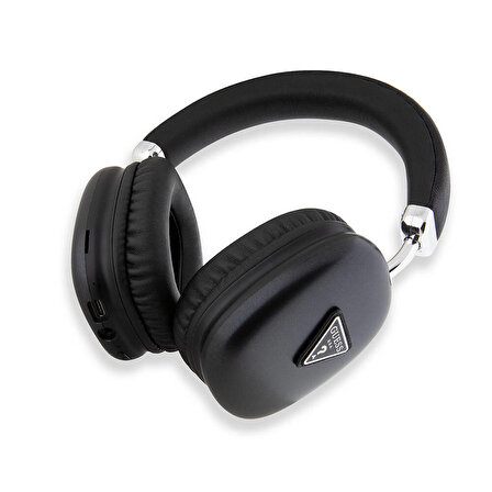 Orjinal Lisanslı Kulak Üstü Bluetooth Kulaklık Guess PU 4G Desenli Üçgen Logolu V5.3 Siyah
