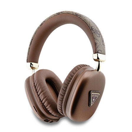 Orjinal Lisanslı Kulak Üstü Bluetooth Kulaklık Guess PU 4G Desenli Üçgen Logolu V5.3 Kahverengi