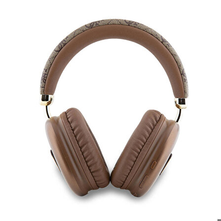 Orjinal Lisanslı Kulak Üstü Bluetooth Kulaklık Guess PU 4G Desenli Üçgen Logolu V5.3 Kahverengi