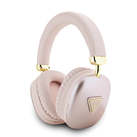 Orjinal Lisanslı Kulak Üstü Bluetooth Kulaklık Guess PU 4G Desenli Üçgen Logolu V5.3 Pembe